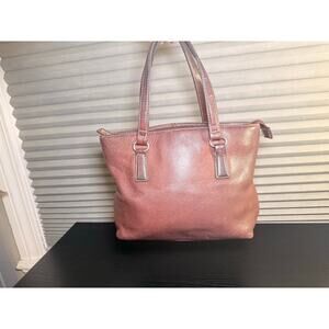 Fossil Brown Pebbled Leather Small Tote Satchel Purse Zip Top Handbag
